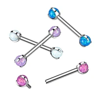 Implant Grade Titanium Opal Internally Threaded Nipple Ring Straight Barbell