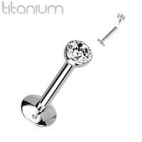 Implant Grade Titanium Internally Threaded White Bezel CZ Flat Back Labret