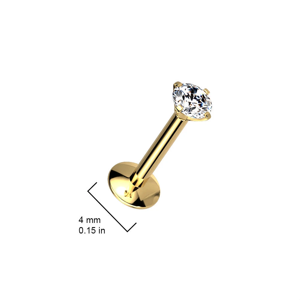 Implant Grade Titanium White CZ Gem Internally Threaded Concave Flat Back Labret