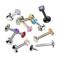 Implant Grade Titanium White CZ Gem Internally Threaded Concave Flat Back Labret