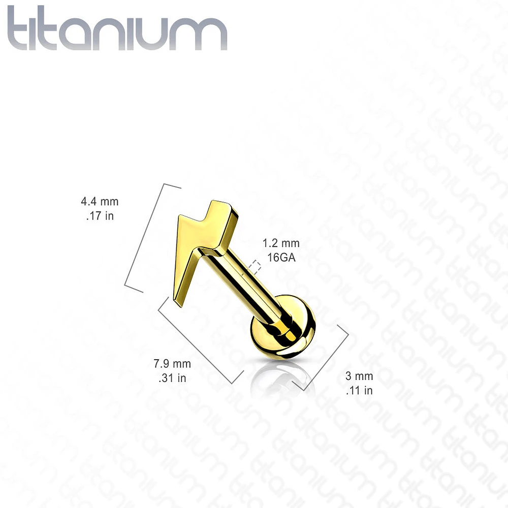 Internally Threaded Small Lightning Bolt Gold PVD Implant Grade Titanium Labret