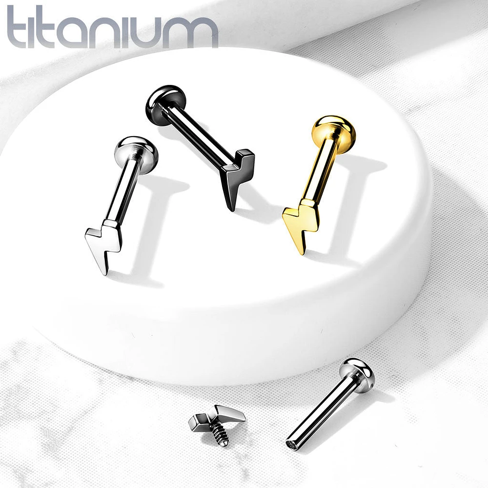 Internally Threaded Small Lightning Bolt Gold PVD Implant Grade Titanium Labret