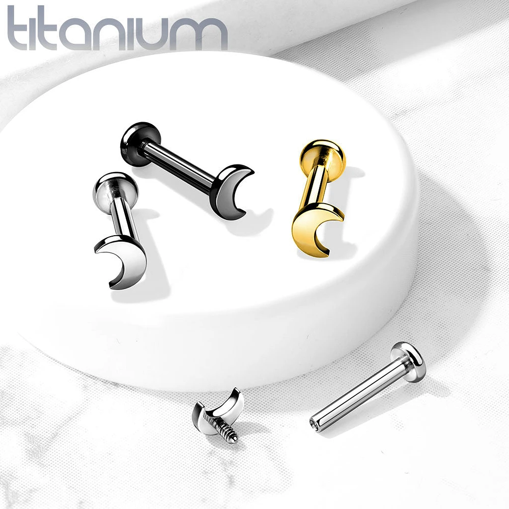 Internally Threaded Crescent Moon Gold PVD Implant Grade Titanium Labret