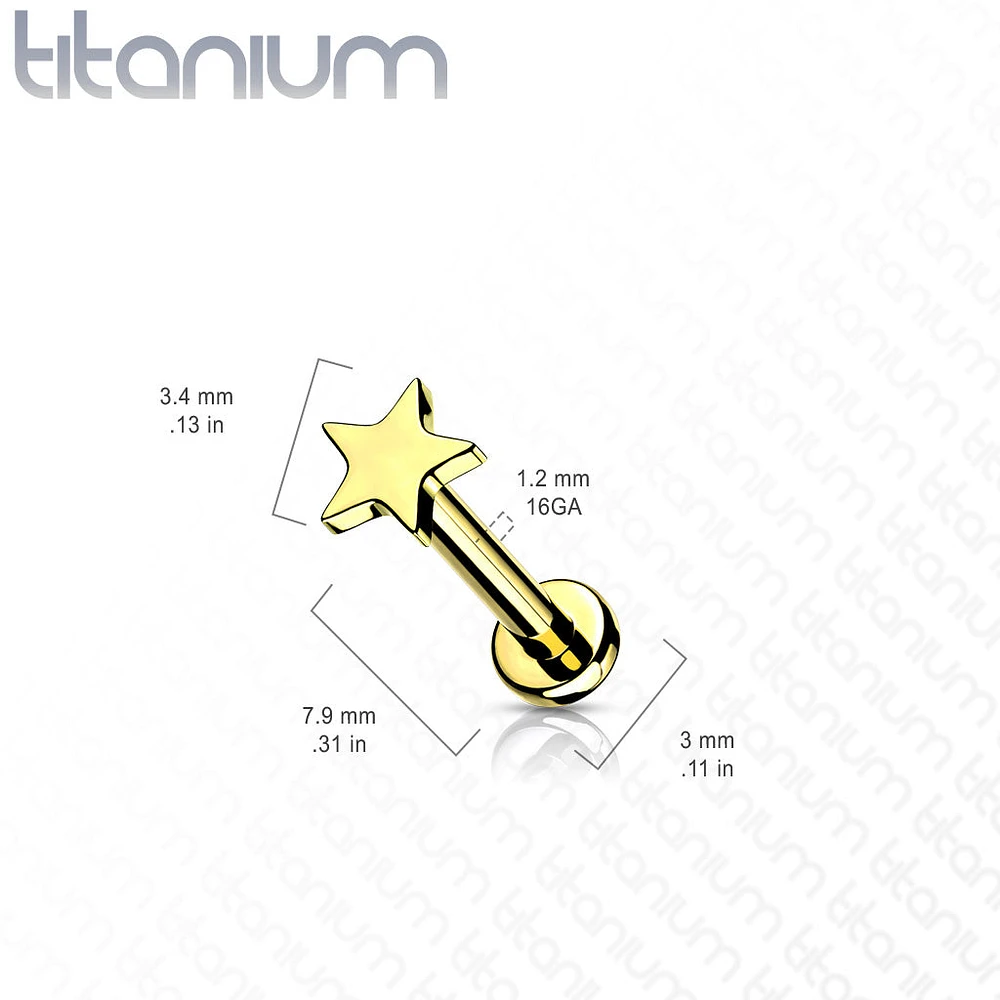 Internally Threaded Gold PVD Small Star Implant Grade Titanium Labret