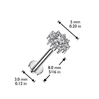 Implant Grade Titanium White CZ Flower Internally Threaded Flat Back Labret