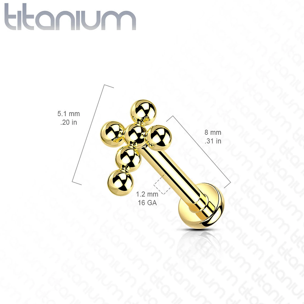 Implant Grade Titanium Beaded Dainty Cross Internally Threaded Labret