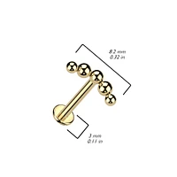 Implant Grade Titanium Gold PVD Curved 5 Bead Internally Threaded Flat Back Labret