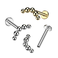 Implant Grade Titanium Gold PVD Curved 5 Bead Internally Threaded Flat Back Labret