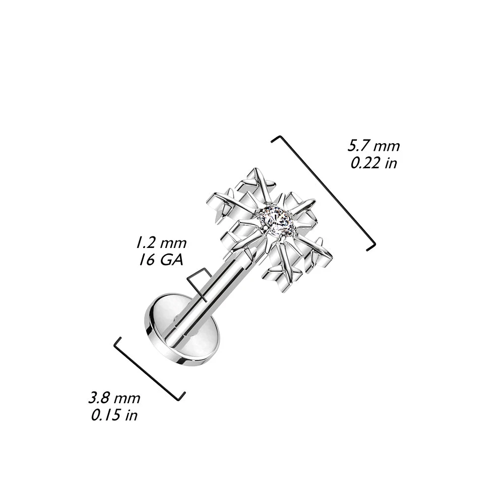 Implant Grade Titanium Gold PVD White CZ Snowflake Flat Back Labret