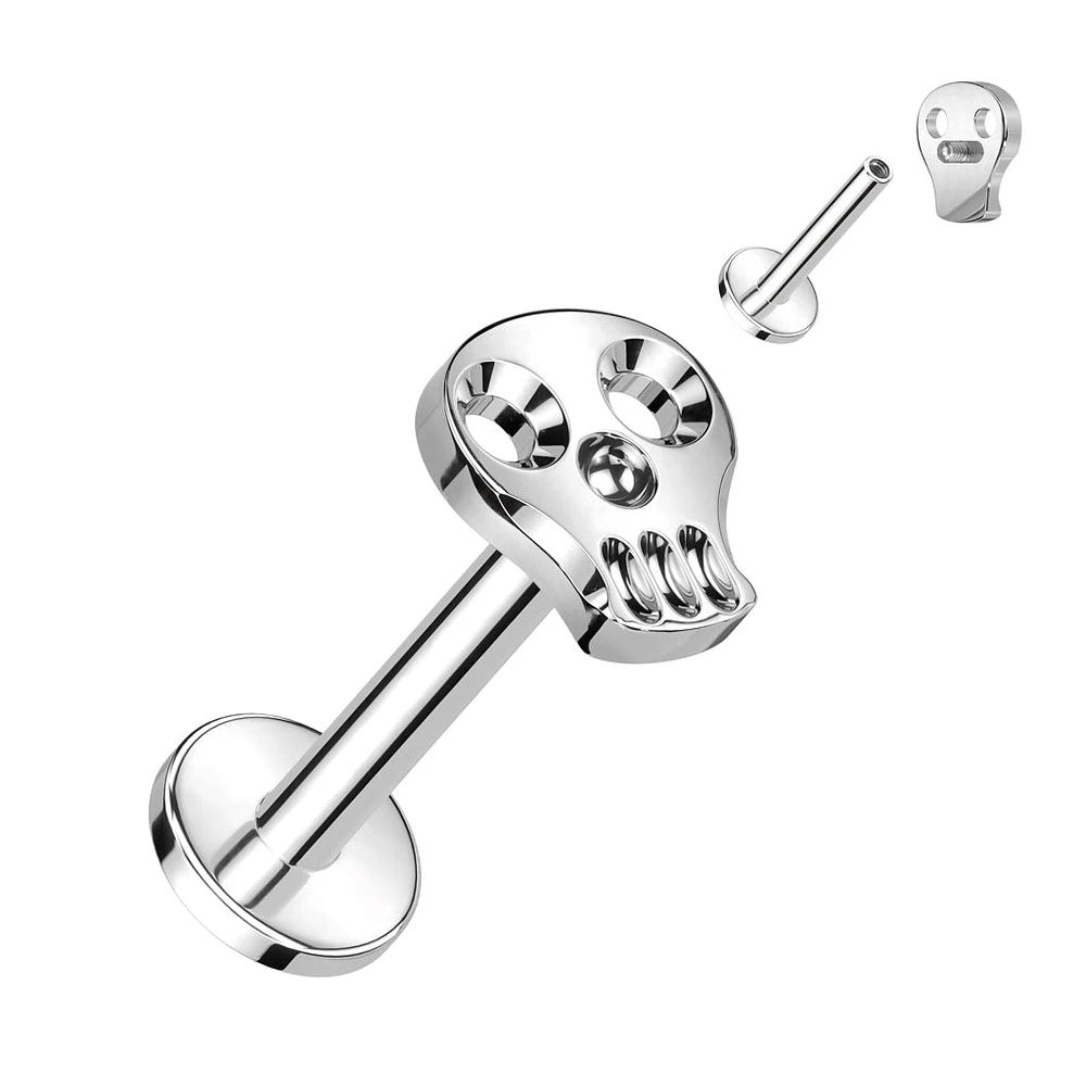 Implant Grade Titanium Skull Internally Threaded Flat Back Labret