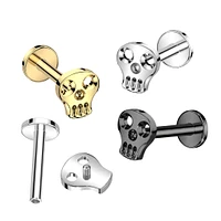 Implant Grade Titanium Gold PVD Skull Internally Threaded Flat Back Labret