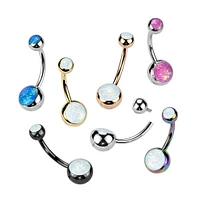 Implant Grade Titanium Rainbow PVD White Opal Internally Threaded Belly Ring