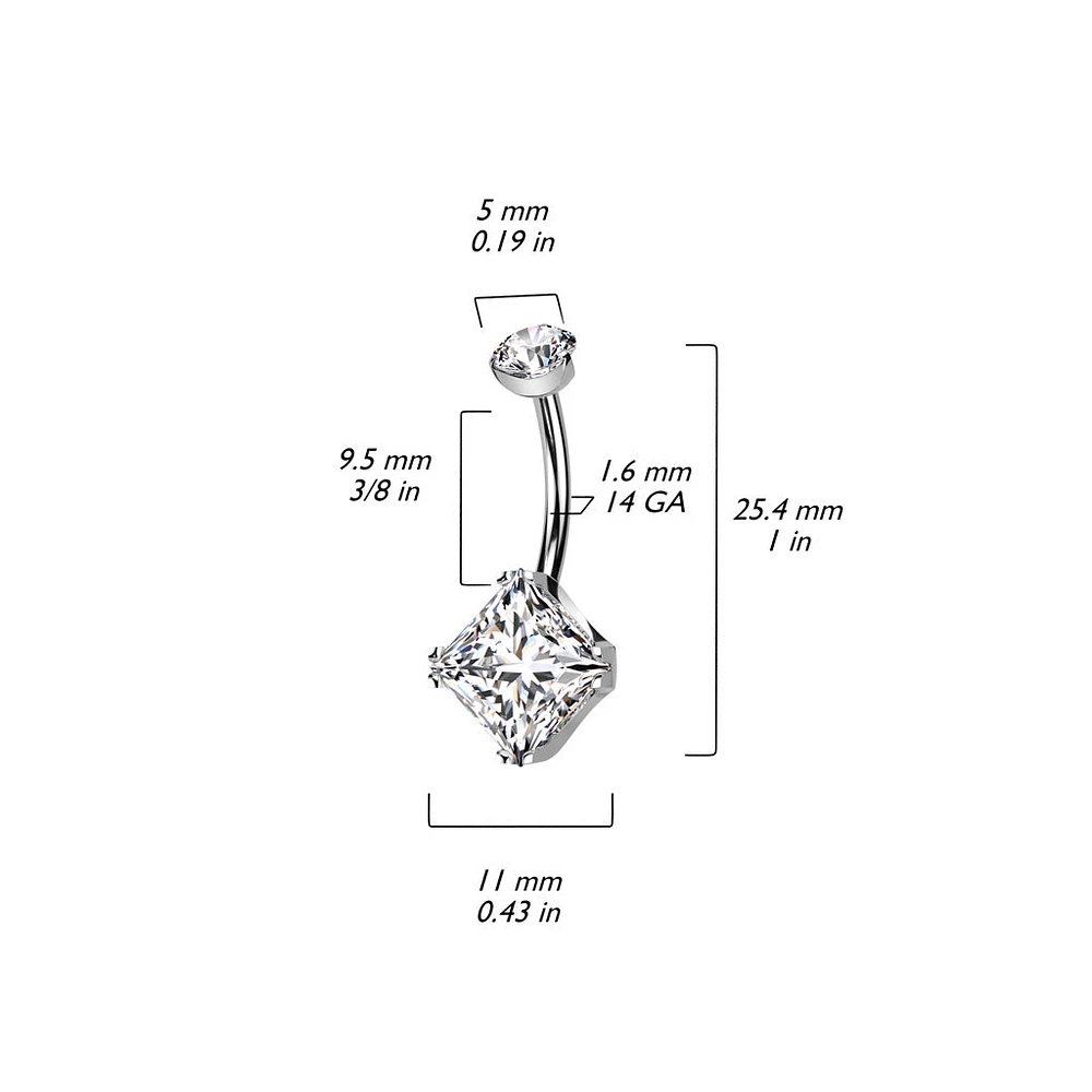 Implant Grade Titanium White CZ Simple Square Gem Belly Ring