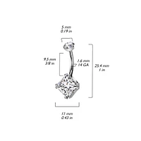 Implant Grade Titanium White CZ Simple Square Gem Belly Ring