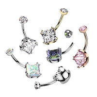 Implant Grade Titanium White CZ Simple Square Gem Belly Ring