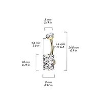 Implant Grade Titanium White CZ Squared Gem Belly Ring