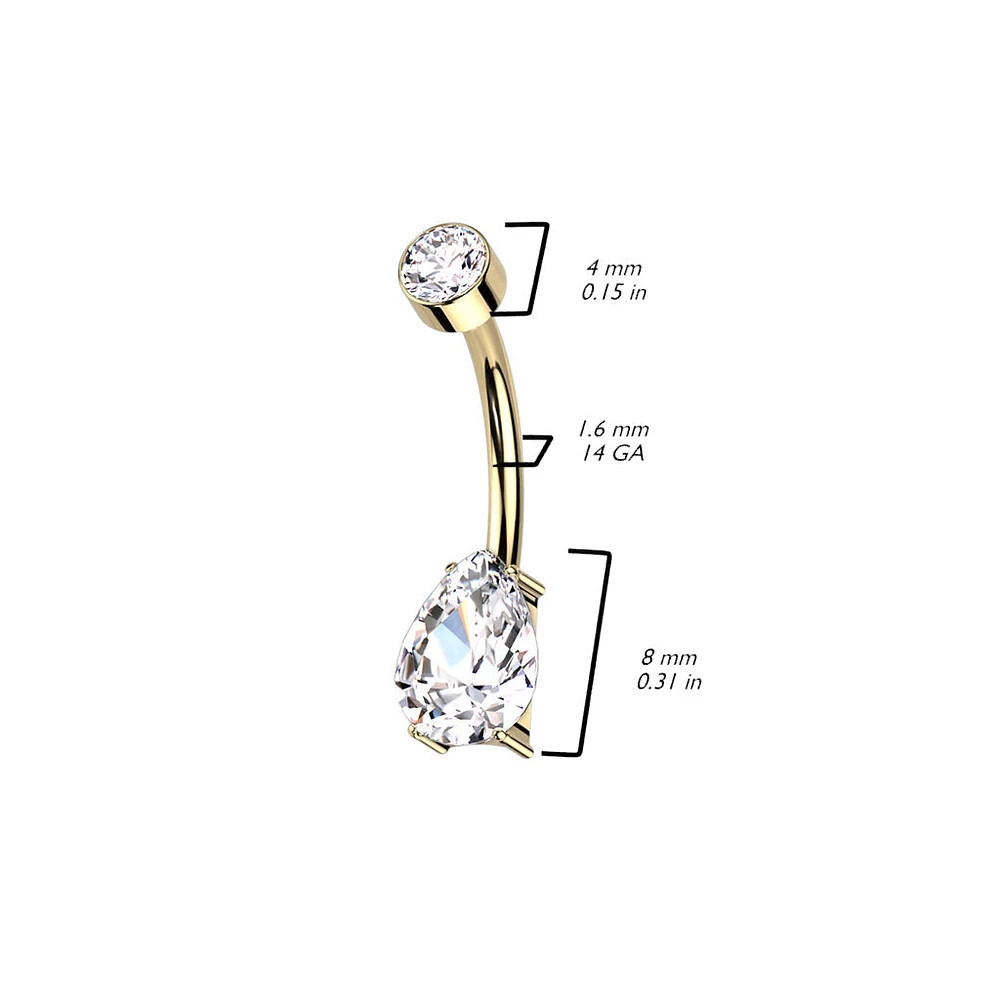 Implant Grade Titanium Dainty Gold PVD White Tear Drop Belly Ring