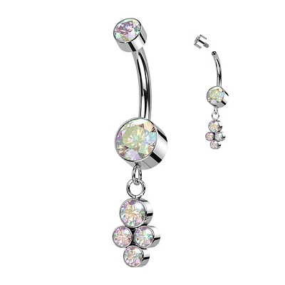 Implant Grade Titanium Aurora Borealis CZ Bezel Dainty Circle Cluster Dangle Belly Ring