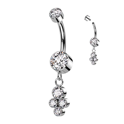 Implant Grade Titanium CZ Bezel Dainty Circle Cluster Dangle Belly Ring