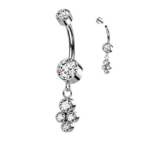 Implant Grade Titanium CZ Bezel Dainty Circle Cluster Dangle Belly Ring