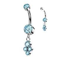 Implant Grade Titanium Aqua CZ Bezel Dainty Circle Cluster Dangle Belly Ring