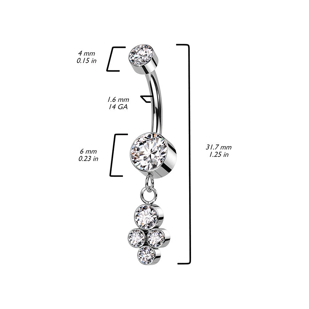 Implant Grade Titanium CZ Bezel Dainty Circle Cluster Dangle Belly Ring