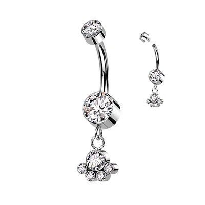 Implant Grade Titanium White CZ Bezel Circle Cluster Dangle Belly Ring