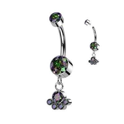 Implant Grade Titanium Vitrail Medium CZ Bezel Circle Cluster Dangle Belly Ring