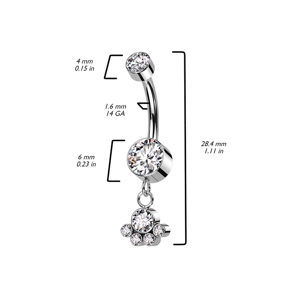 Implant Grade Titanium White CZ Bezel Circle Cluster Dangle Belly Ring