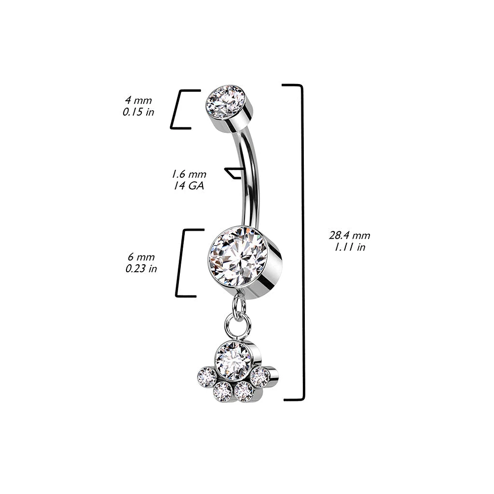 Implant Grade Titanium Vitrail Medium CZ Bezel Circle Cluster Dangle Belly Ring