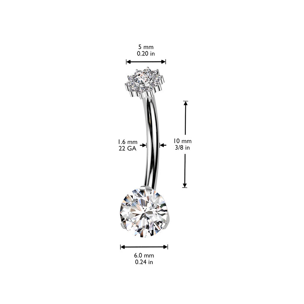 Implant Grade Titanium Internally Threaded White CZ Gem Flower Belly Ring