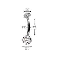 Implant Grade Titanium Internally Threaded White CZ Gem Flower Belly Ring