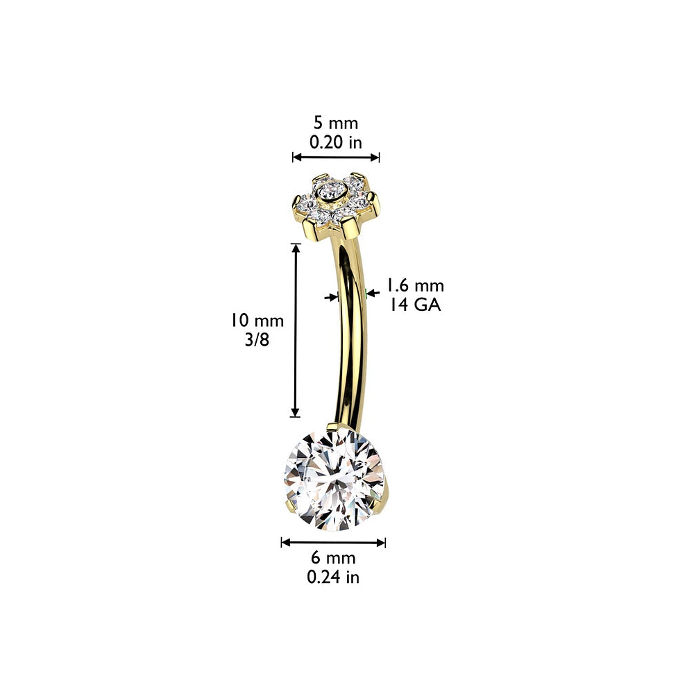 Implant Grade Titanium White CZ Internally Threaded Flower Top Belly Ring