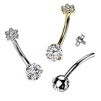 Implant Grade Titanium Gold PVD White CZ Internally Threaded Flower Top Belly Ring