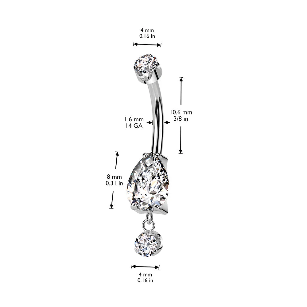 Implant Grade Titanium Gold PVD White CZ Teardrop Circle Dangle Belly Ring