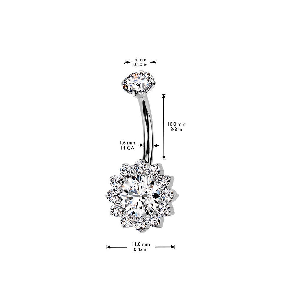 Implant Grade Titanium Gold PVD White CZ Large Flower Internally Threaded Belly Ring