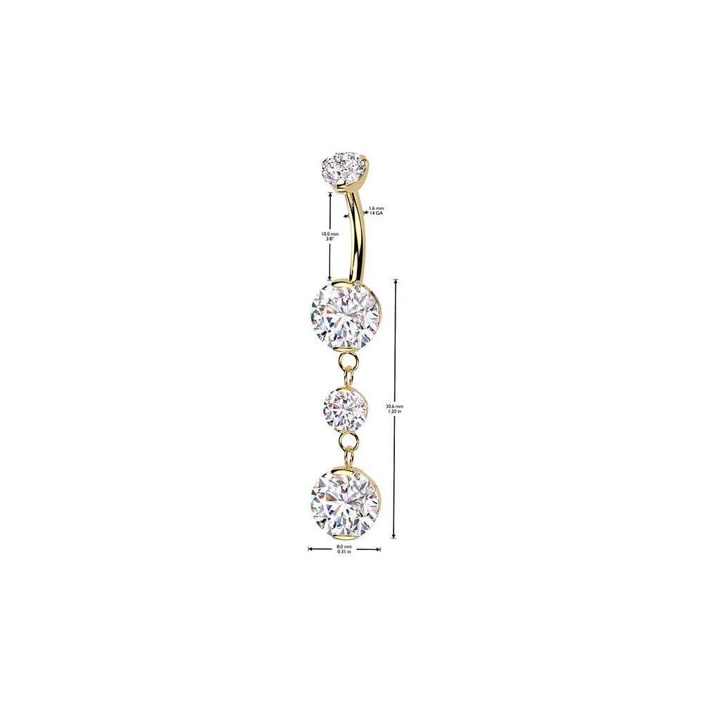Implant Grade Titanium Gold PVD White CZ Internally Threaded Multi Gem Dangle Belly Ring
