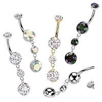 Implant Grade Titanium Gold PVD White CZ Internally Threaded Multi Gem Dangle Belly Ring