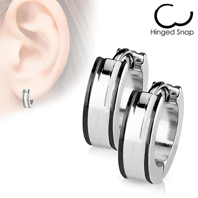 Pair of 316L Surgical Steel Thin Black PVD Line Hoop Earrings