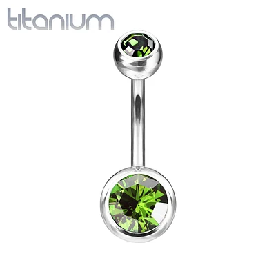 Implant Grade Titanium Double Ball Green CZ Gem Belly Ring
