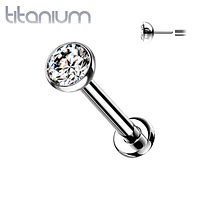 Implant Grade Titanium Threadless Push In Tragus/Cartilage/Nose White CZ Stud with Flat Back