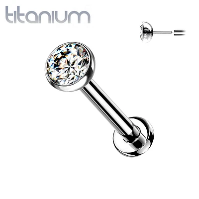 Implant Grade Titanium Threadless Push In Tragus/Cartilage/Nose White CZ Stud with Flat Back