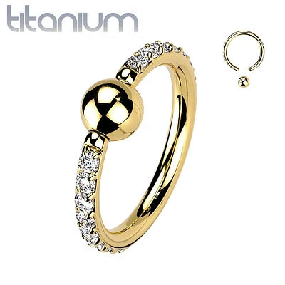 Implant Grade Titanium Gold PVD White CZ Pave CBR Hoop Ring