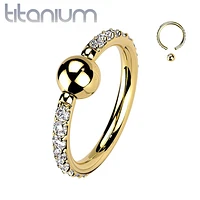 Implant Grade Titanium Gold PVD White CZ Pave CBR Hoop Ring