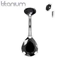 Implant Grade Titanium Internally Threaded Pear Teardrop CZ Belly Ring