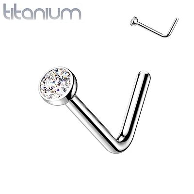 Implant Grade Titanium L Shape White CZ Nose Stud