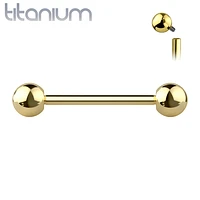 Implant Grade Titanium Internally Threaded Gold PVD Straight Barbell