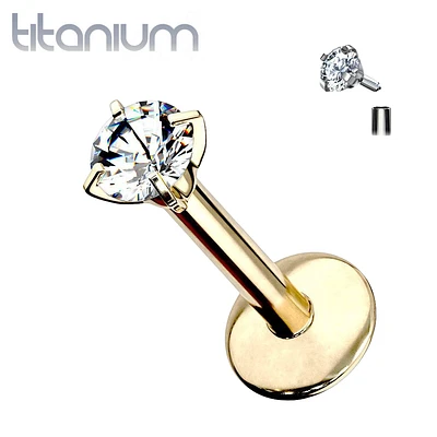 Implant Grade Titanium Internally Threaded Gold PVD Plated White CZ Labret