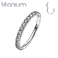 Implant Grade Titanium Easy Hinged White CZ Pave Clicker Hoop