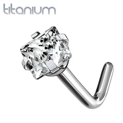 Implant Grade Titanium Square Prong White CZ L shape Nose Stud